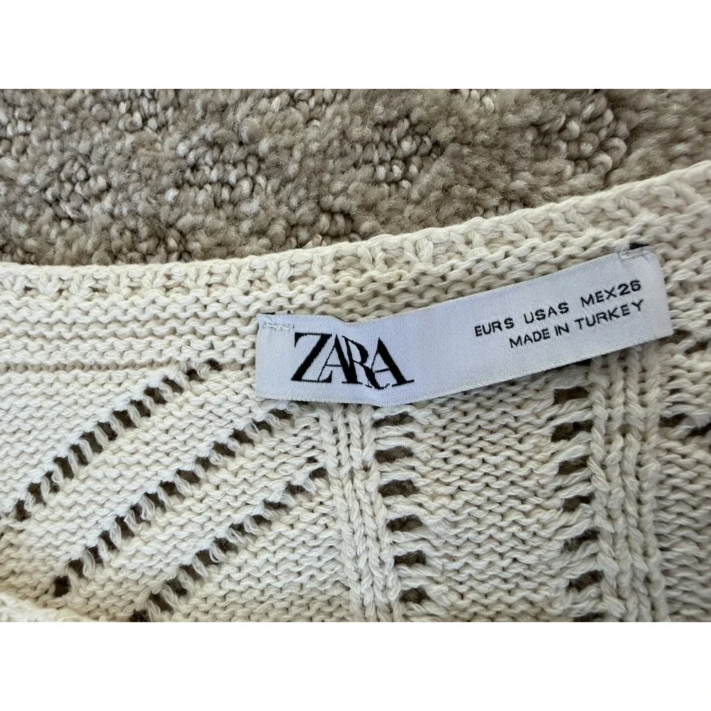 Zara Cream Crochet Tank Size Small Ruffle Sleeve Peplum Crop Style Cream Ivory
